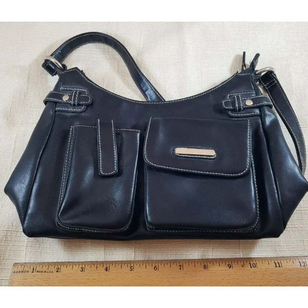 Unbranded Faux Leather Black Mini/Small Shoulder Handbag/Purse, Front Pockets